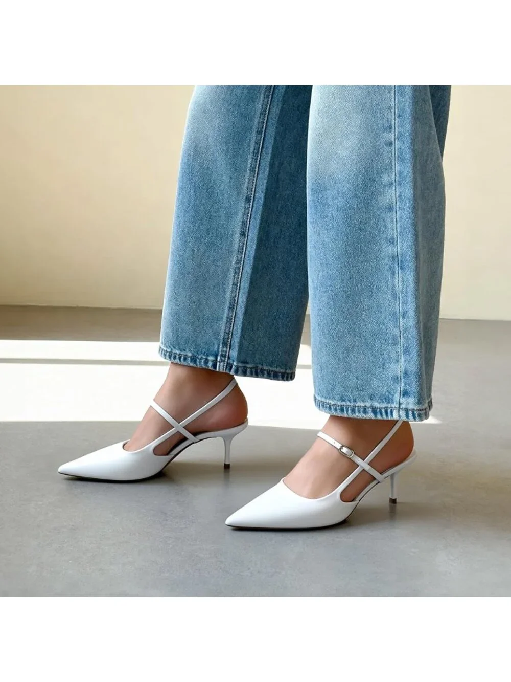 DREAM PAIRS Women's White Kitten Slingback Pointed Closed Toe Heels Shoes
